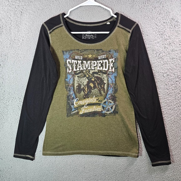 Panhandle Slim Tops - Panhandle Tee‎ Top Women Medium Embroidered Stretch Wild West Stampede